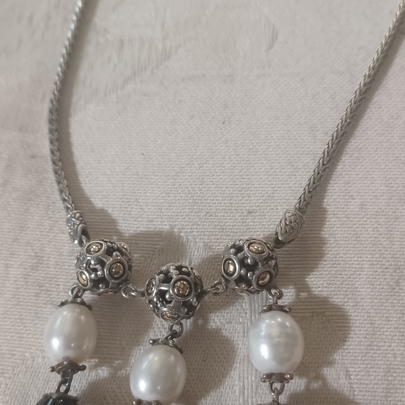 John Hardy Jaisalmer Onyx and Pearl 3 Strand Drop Necklace, SS & 18k - Picture 5 of 14